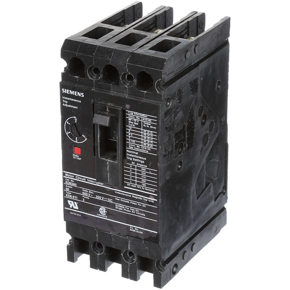Siemens ED63A010L Circuit Breaker | 600V 10A 3P 25kA@480V Feed-Thru Sentron Series