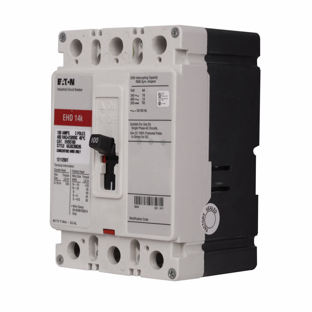Cutler Hammer EHD3040L Circuit Breaker | 480V 40A 3P 14kA@480V Feed-Thru Series C