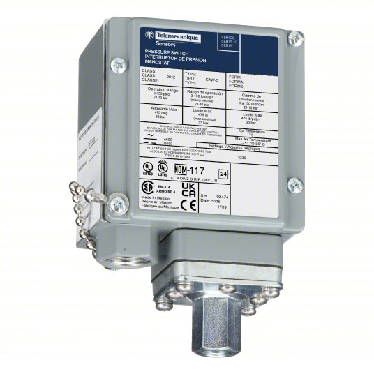 Telemecanique 9012GAW5 Pressure Switch Fluid Pressure 6A 120VAC 1NO-1NC SPDT-DB