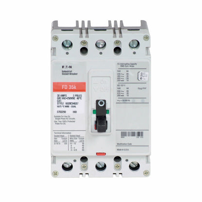 Cutler Hammer FD3025 Circuit Breaker | 600V 25A 3P 35kA@480V Bolt-On Series C