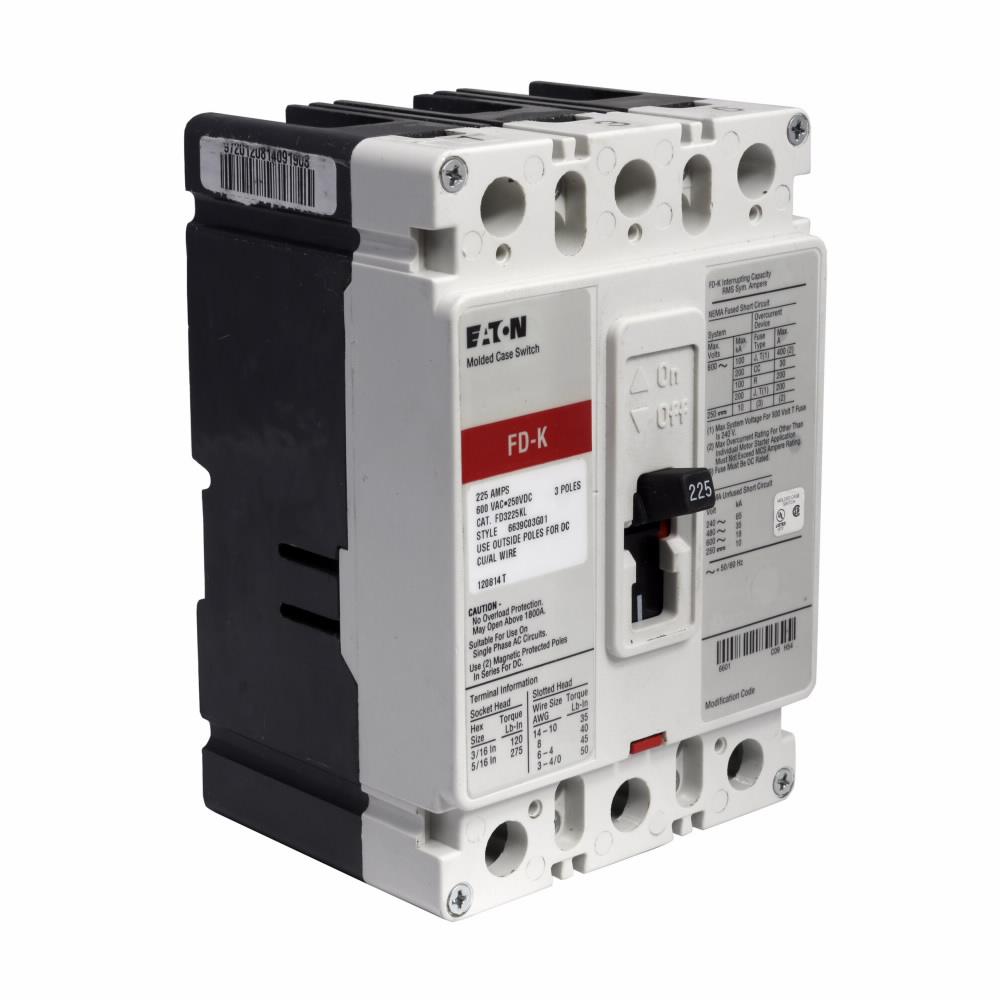 Westinghouse FD3225K Molded Case Circuit Breaker | 600V 225A 3P 35kA@480V Bolt-On Series C