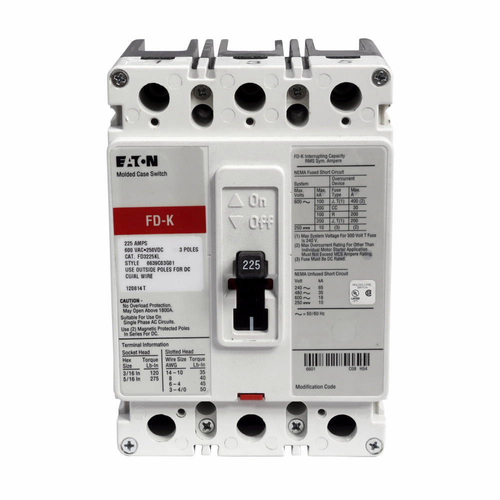 FD3225K - Cutler Hammer/ Eaton/ Westinghouse Bolt-On 225 Amp 3 Pole Circuit Breaker - Essential Electric Supply