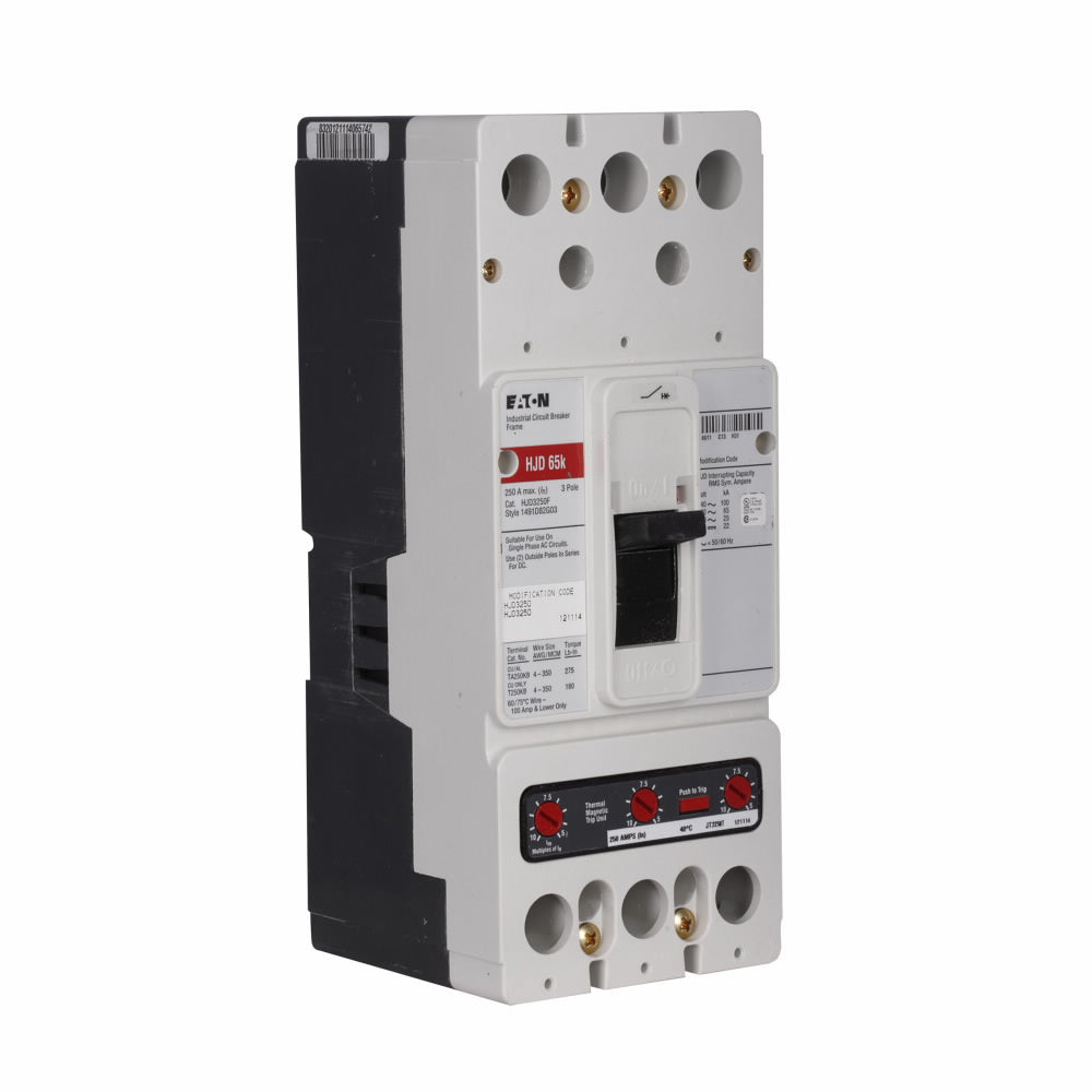 Cutler Hammer JD3250K Circuit Breaker | 600V 250A 3P 35kA@480V Bolt-On Series C