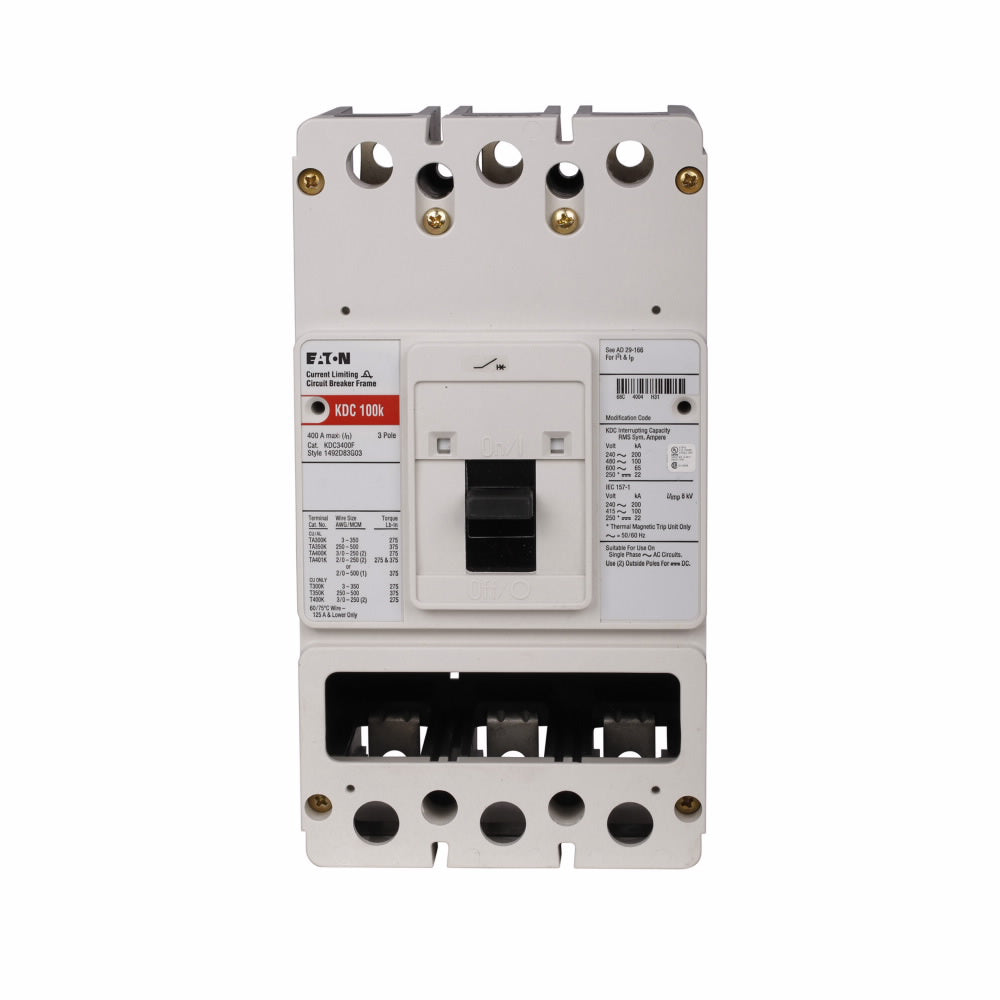 Cutler Hammer KDC3200Y Circuit Breaker | 600V 200A 3P 100kA@480V Bolt-On Series C