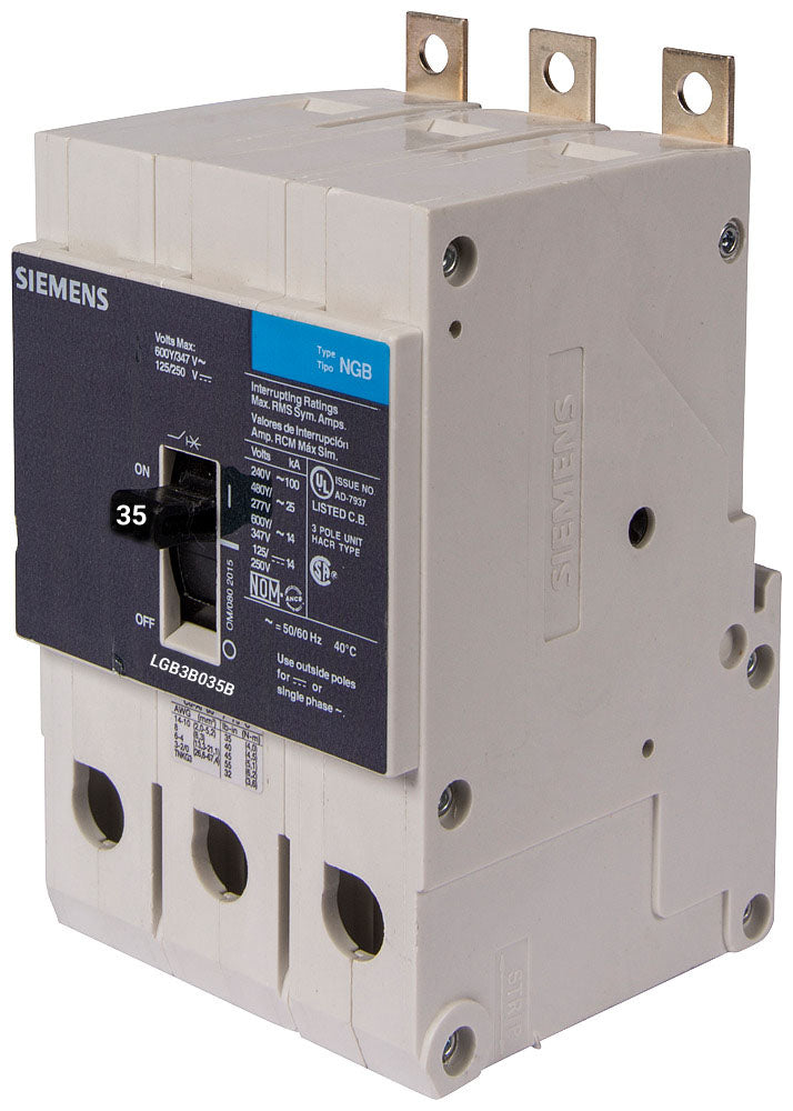 Siemens LGB3B035B Molded Case Circuit Breaker | 600V 35A 3P 100kA@240V Bolt-On VL Series