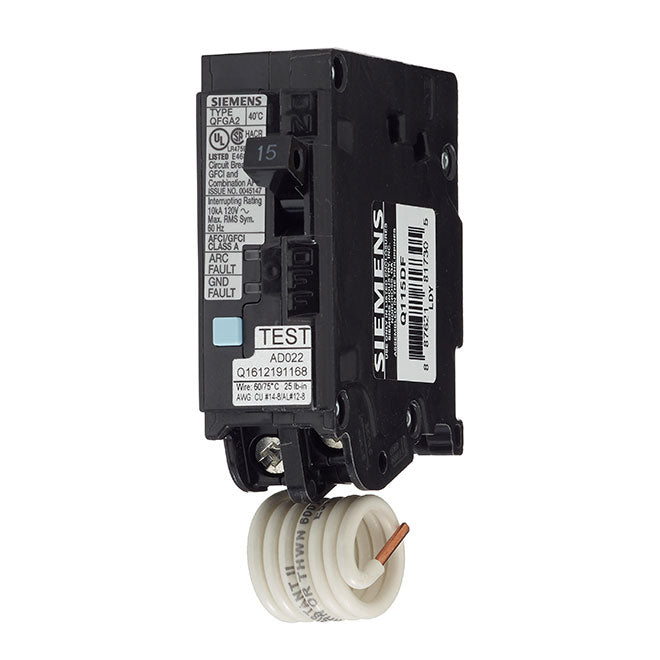 Siemens Q115DF Circuit Breaker | 120V 15A 1P 10kA@120V Plug-In Q Series