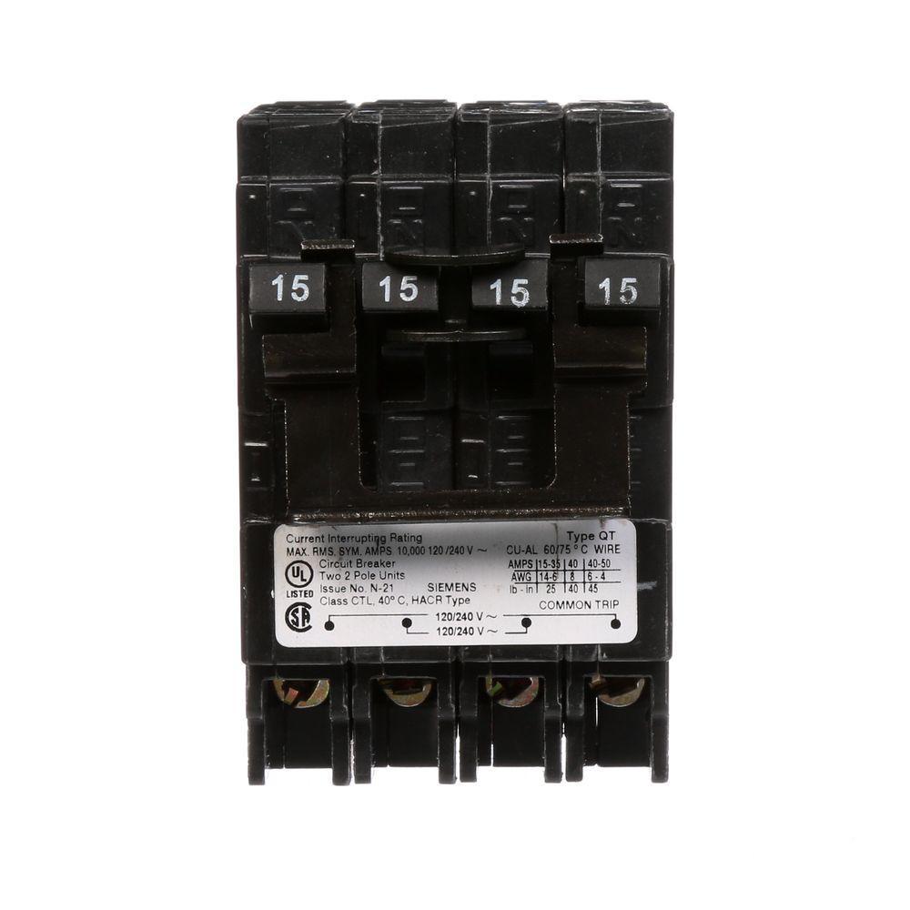 Siemens Q21515CT2 Circuit Breaker | 240V 15A 2P 10kA@240V Plug-In Q Series