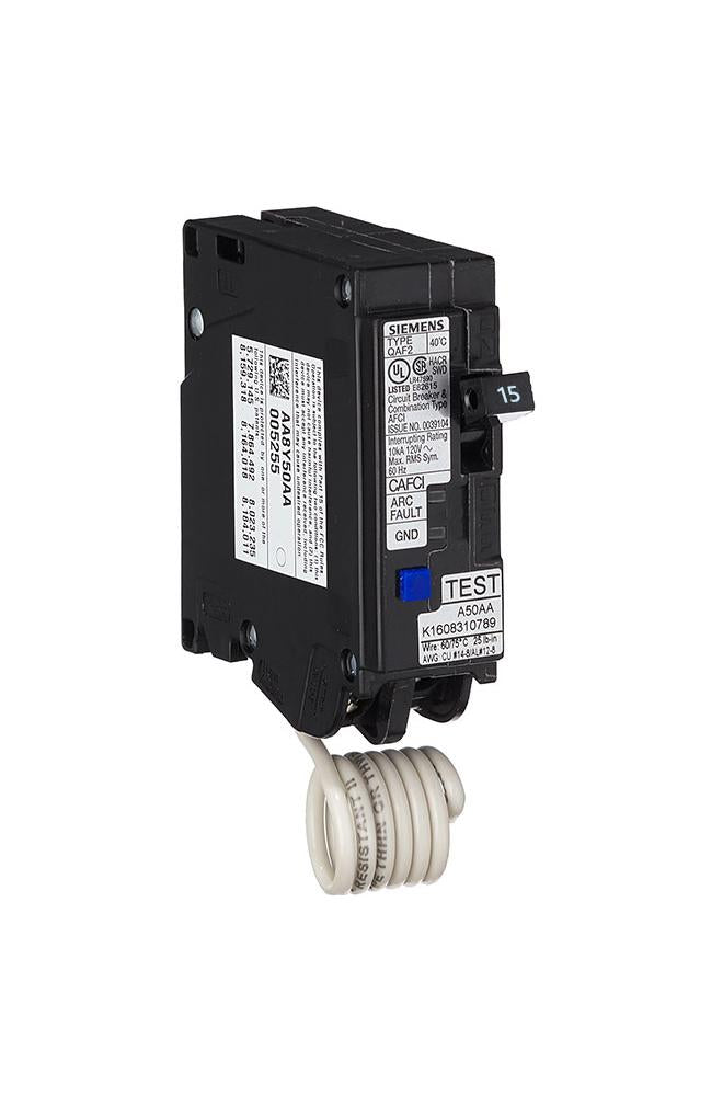 Siemens QA115AFC Circuit Breaker | 120V 15A 1P Bolt-On 10kA@120V Q Series