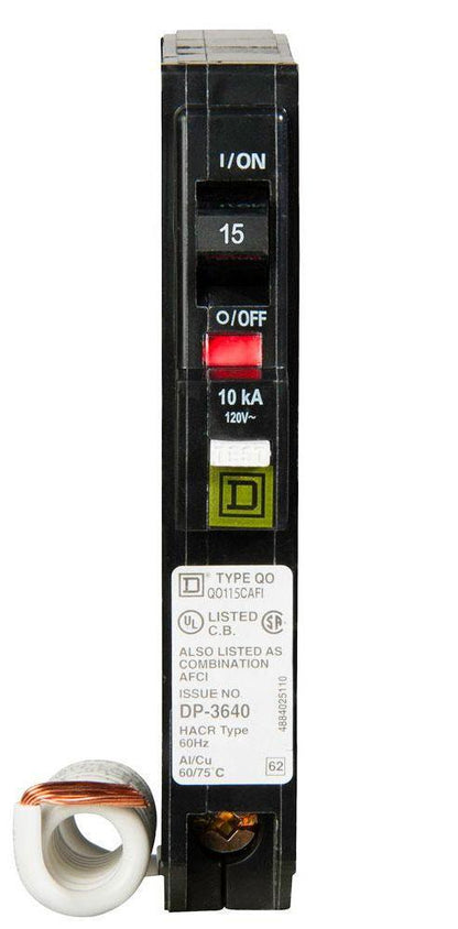 Square D QO115CAFI Circuit Breaker 120V 15A 1P 10kA@120V Plug-In QO Series