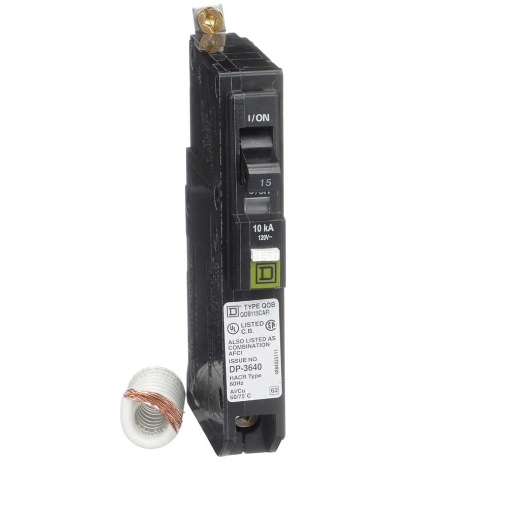 Square D QOB115CAFI Circuit Breaker | 120V 15A 1P 10kA@120V Bolt-On Arc Fault Interrupter QOB Series
