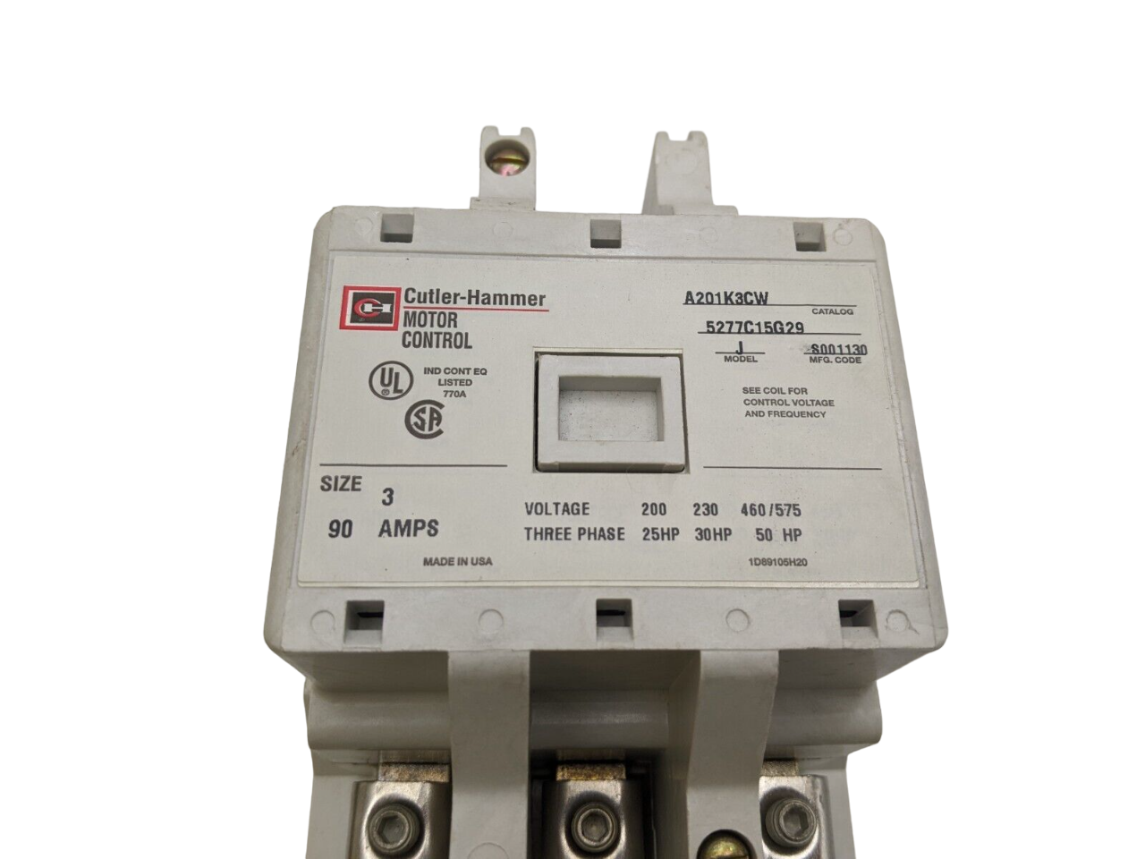 A201K3CW Cutler Hammer A200 Series Contactor 600V 90A 240V Coil - Essential Electric Supply
