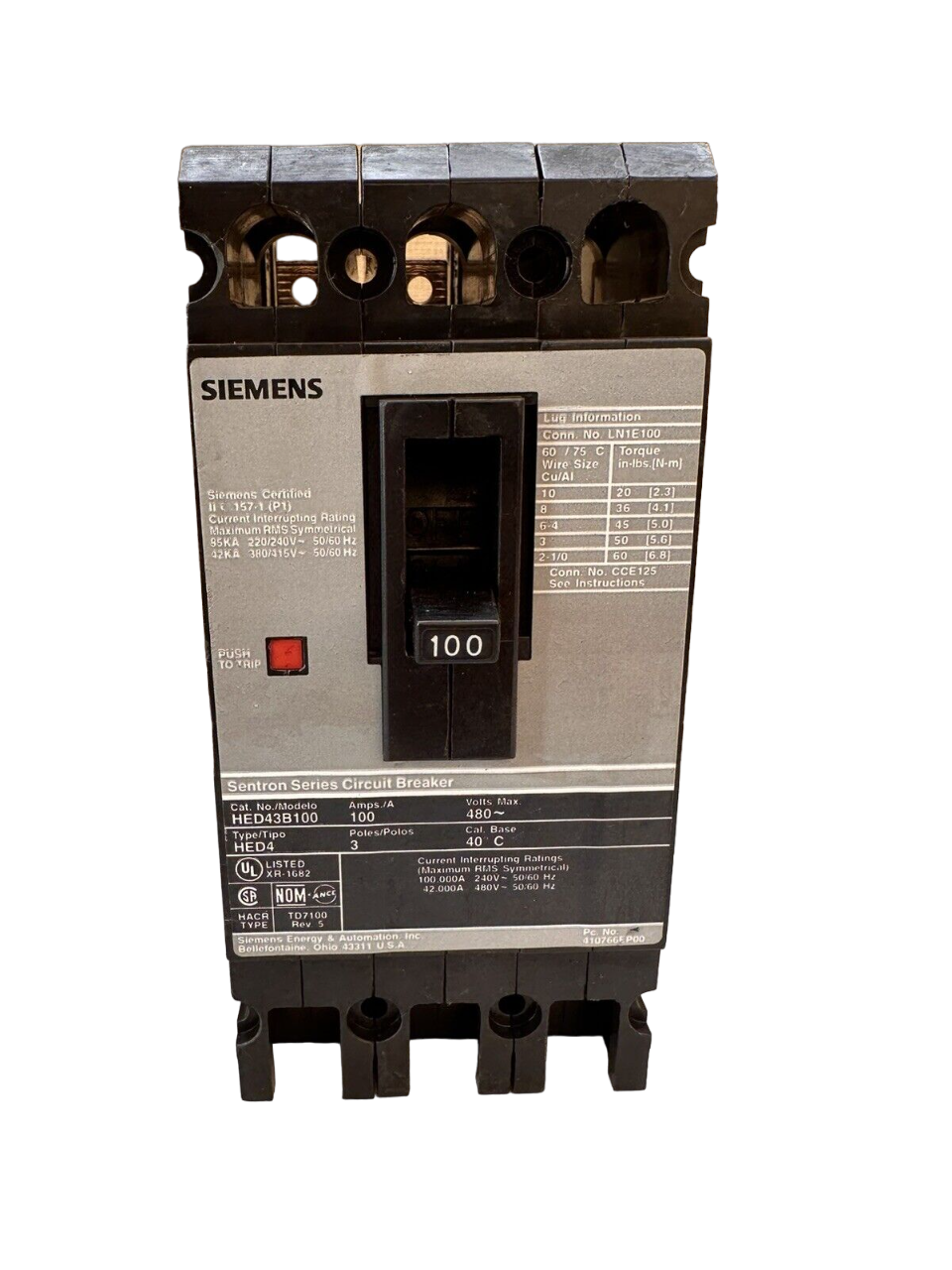 HED43B100 - SIemens Bolt-On 100 Amp 3 Pole Circuit Breaker - Essential Electric Supply