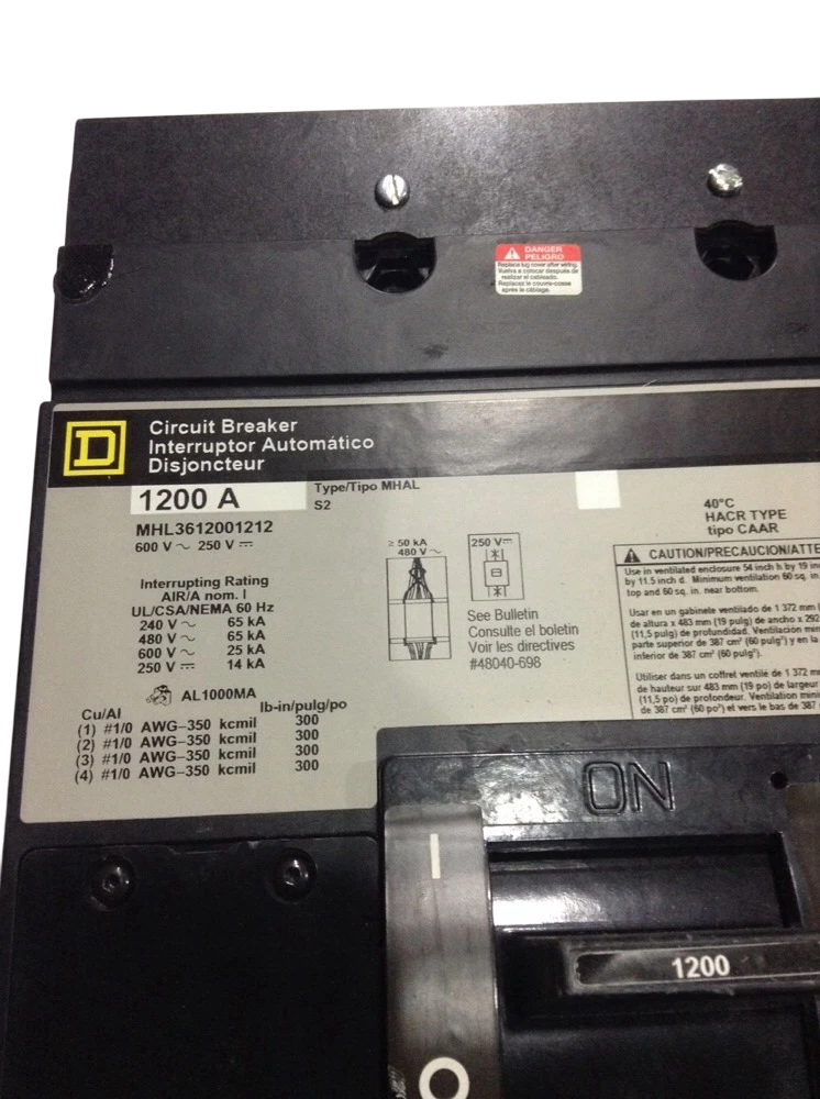 Square D MHL3612001212 Circuit Breaker | 600V 1200A 3P 65kA@480V Feed-Thru MHL Series