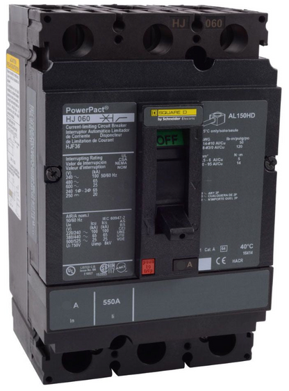 Schneider Electric HJF36070 Molded Case Circuit Breaker | 600V 70A 3P 65kA@480V Bolt-On Powerpact