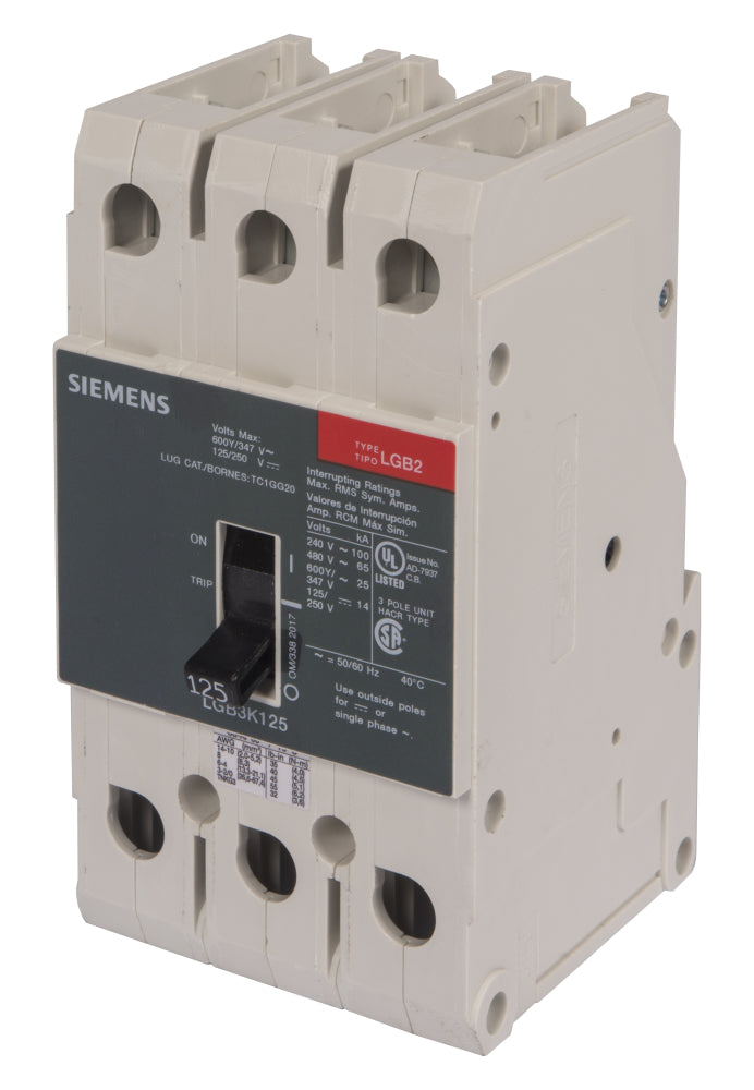 LGB3K125B - SIemens Bolt-On 125 Amp 3 Pole Circuit Breaker - Essential Electric Supply