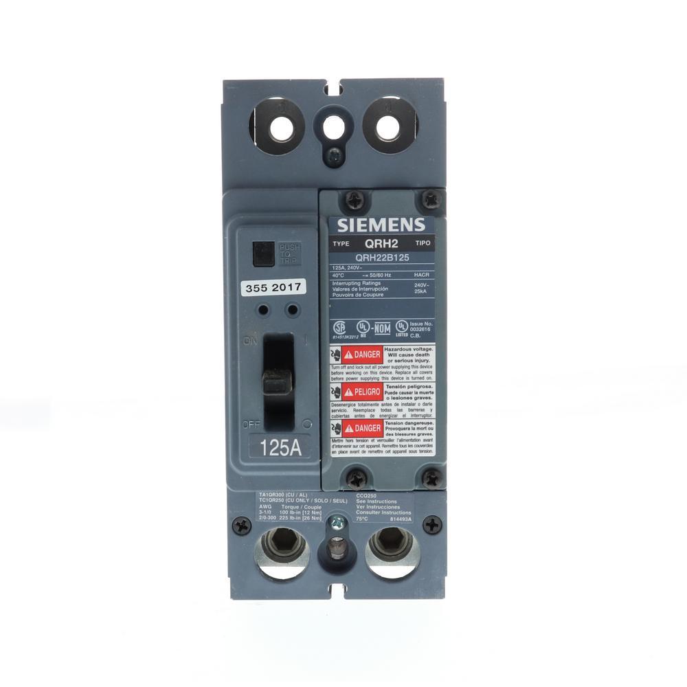 Siemens QRH22B125L Circuit Breaker | 240V 125A 2P 25kA@240V Feed-Thru QR Series