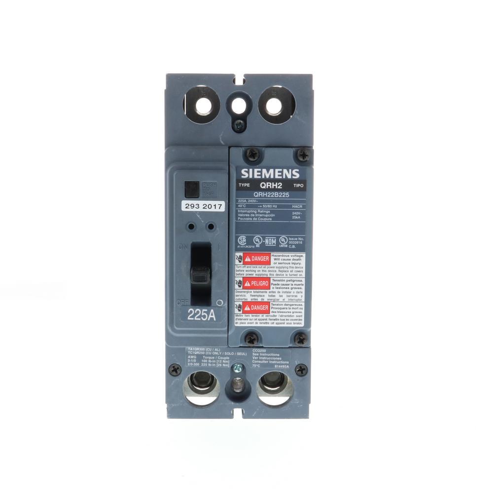 Siemens QRH22B225L Circuit Breaker | 240V 225A 2P 25kA@240V Feed-Thru QR Series