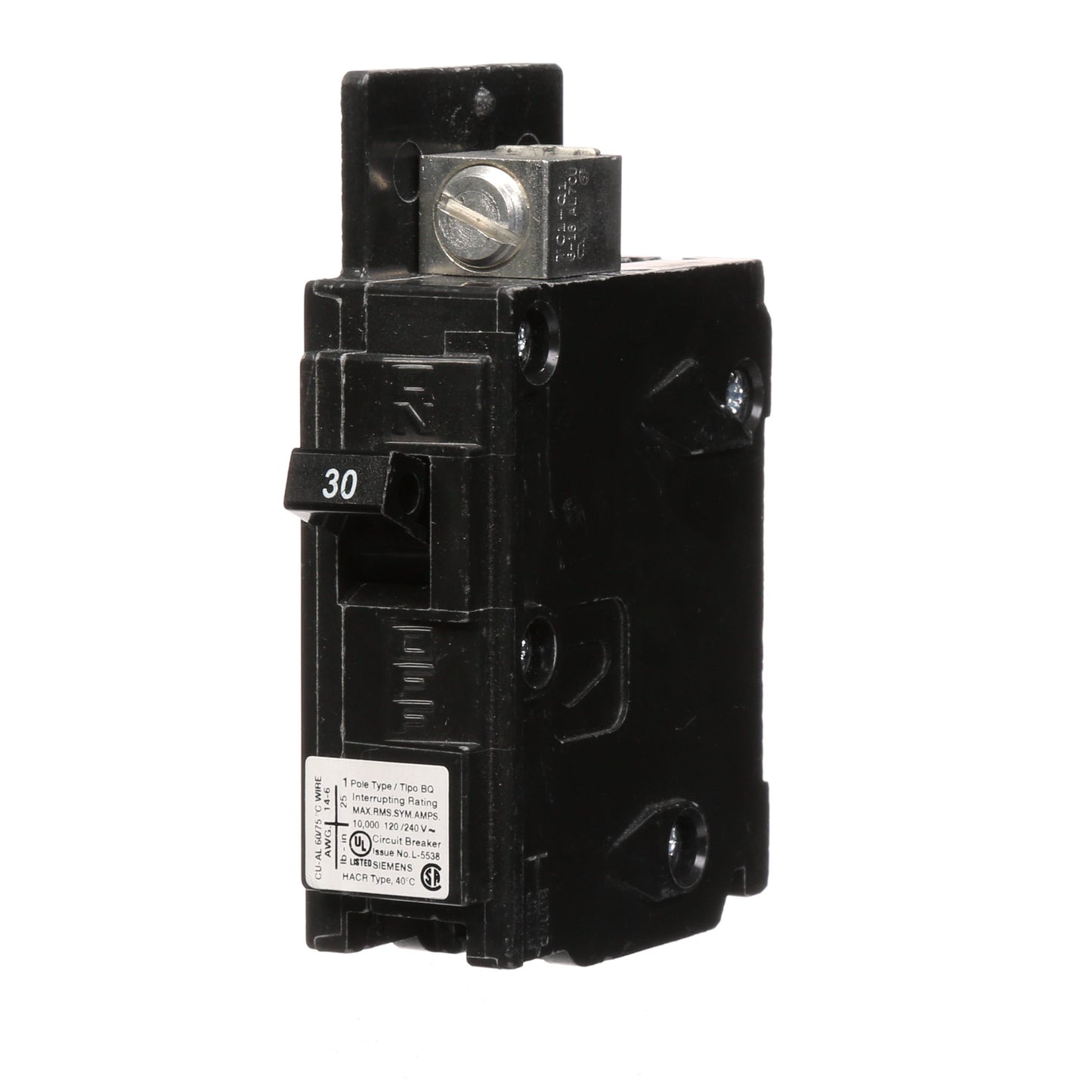 Siemens BQ1B030L Circuit Breaker | 120V 30A 1P 10kA@120V Feed-Thru