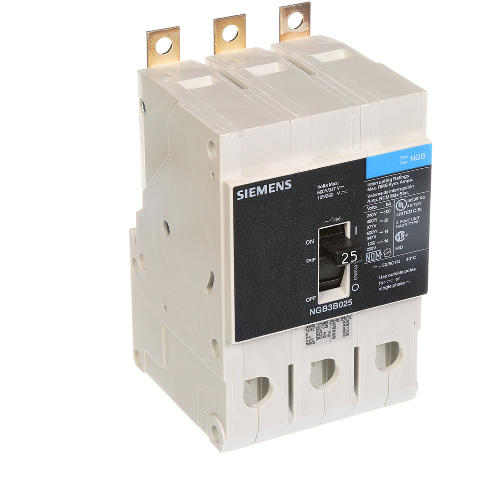 Siemens NGB3B025V Circuit Breaker | 600V 25A 3P 25kA@480V Bolt-On VL Series