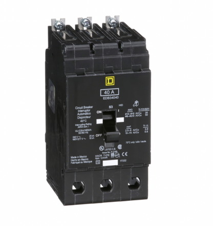 Square D EDB34040 Circuit Breaker | 480Y/277V 40A 3P 18kA@480V Bolt-on EDB Series