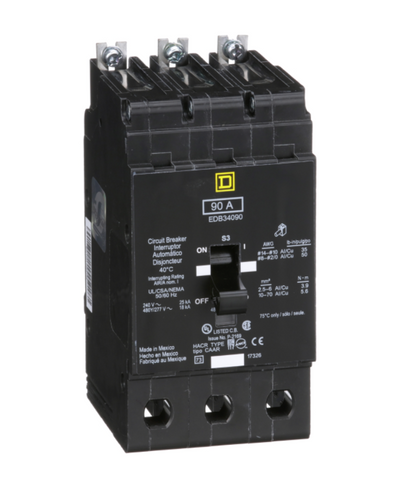Square D EDB34090 Circuit Breaker 480Y/277V 90A 3P 18kA@480V Bolt-on EDB Series