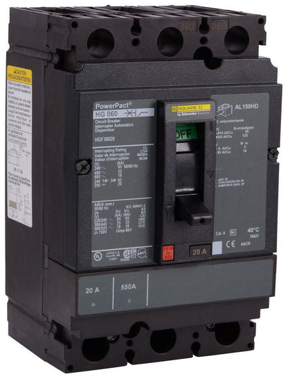 Square D HGF36150 Circuit Breaker | 600V 150A 3P 35kA@480V Bolt-On Powerpact