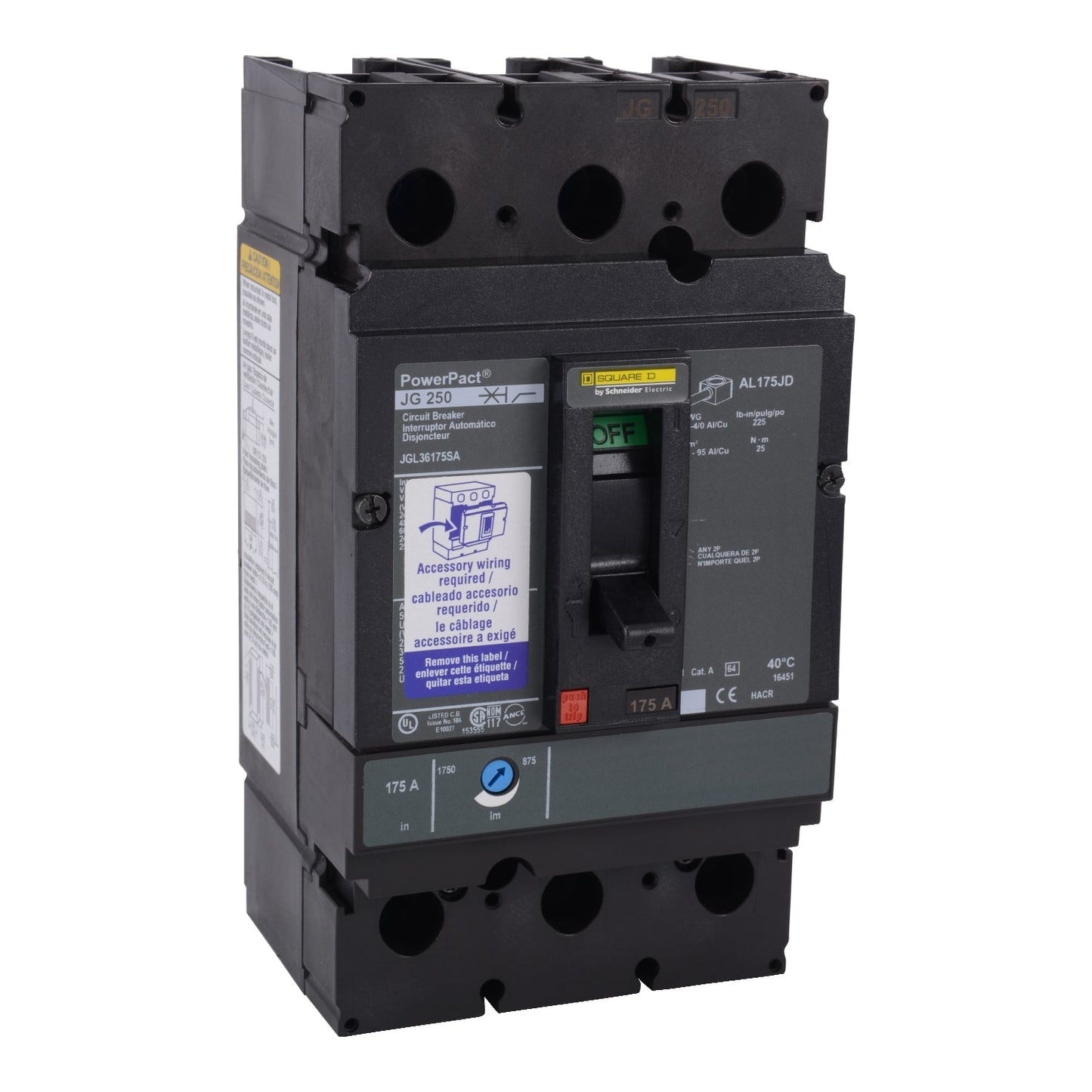 Square D JGL36175AASO Circuit Breaker | 600V 175A 3P 35kA@480V Feed-Thru Powerpact