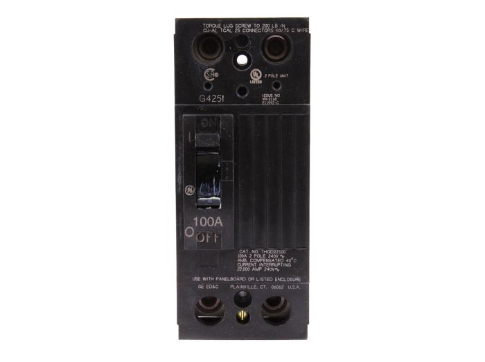 General Electric THHQC21100WL Circuit Breaker | 240V 100A 2P 22kA@240V Feed-Thru Q-Line